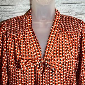 The Limited blouse geometric pattern, business casual stretchy top bow tie S